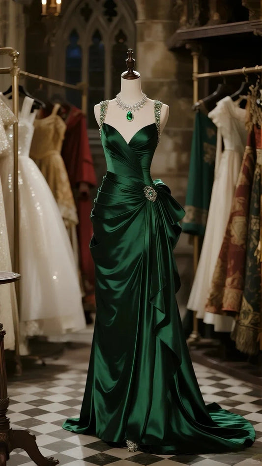 Green Fashion Elegant Satin Long Party Dress Prom Dress Evening Dress nv4791
