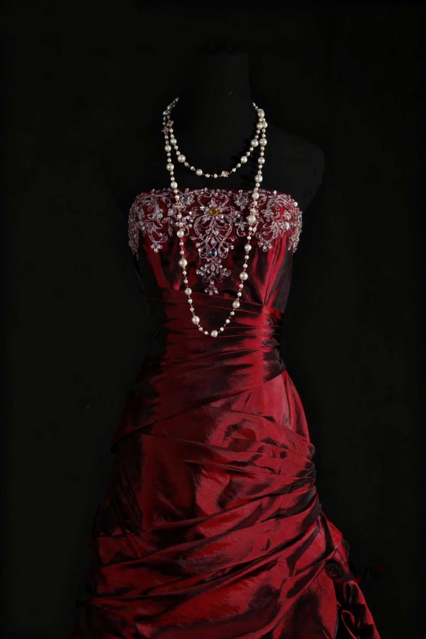 NiceVestidos--Vintage Burgundy Exquisite Beaded Satin Pleated Long Ball Gown Graduation Dress NV5859