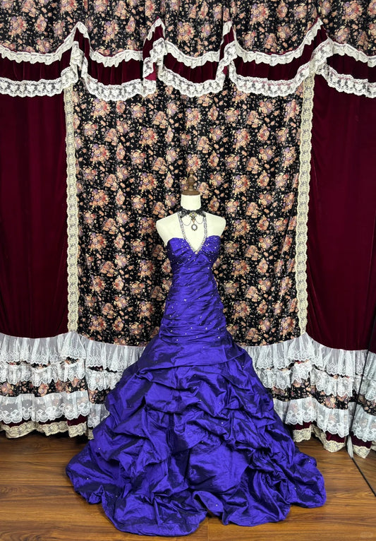 Purple shiny elegant long satin ball gown evening dress quinceanera dress nv4643