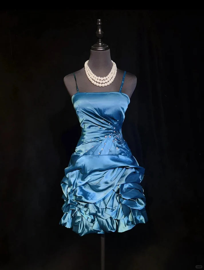 Blue Beaded Short Homecoming Dress Prom Dress Evening Dress nv4287