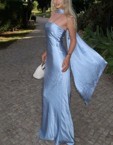 Blue simple fashion satin long prom dress evening gown party dress nv4765
