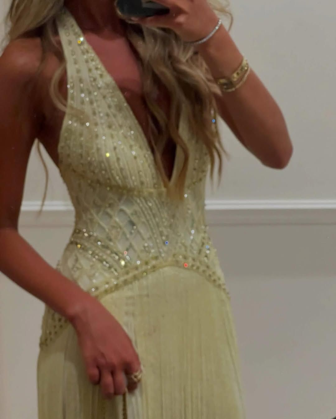 Yellow shiny beaded elegant off-shoulder long chiffon prom dress evening gown nv5218