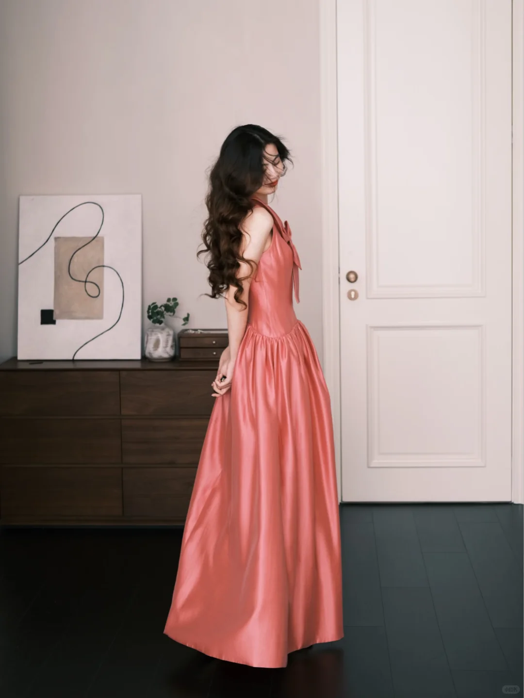 Dusty Pink Halter Satin Bow Long Evening Dress NV7274