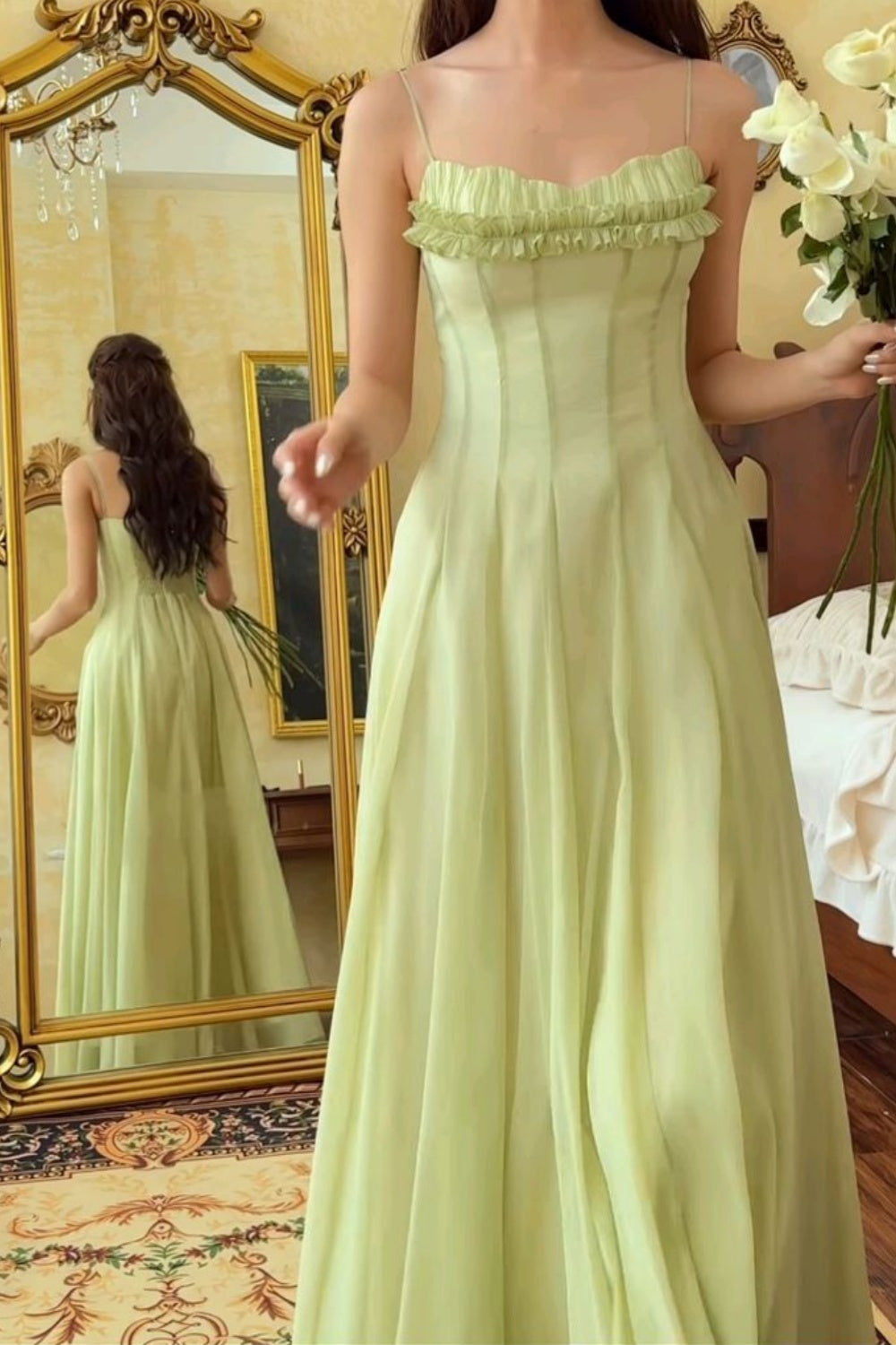 NiceVestidos--Green Chiffon Long Retro Elegant Prom Dress Evening Gown NV5889