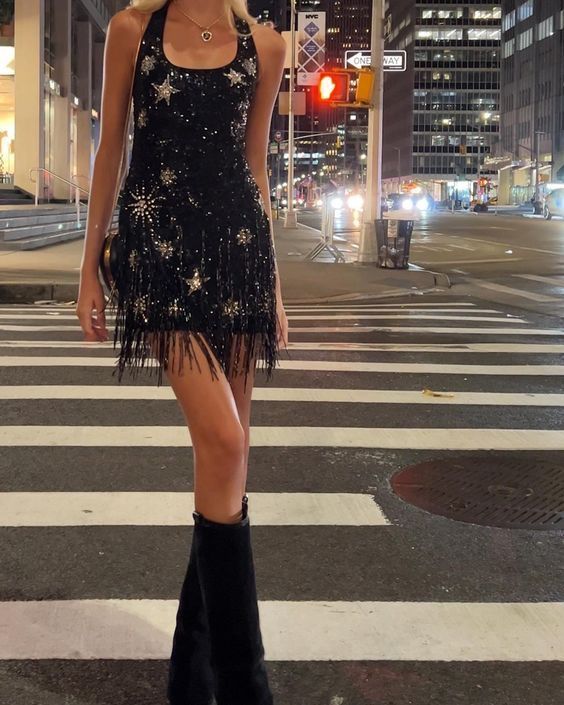 Black shiny sequins short homecoming dress birthday cocktail party dress nv4659