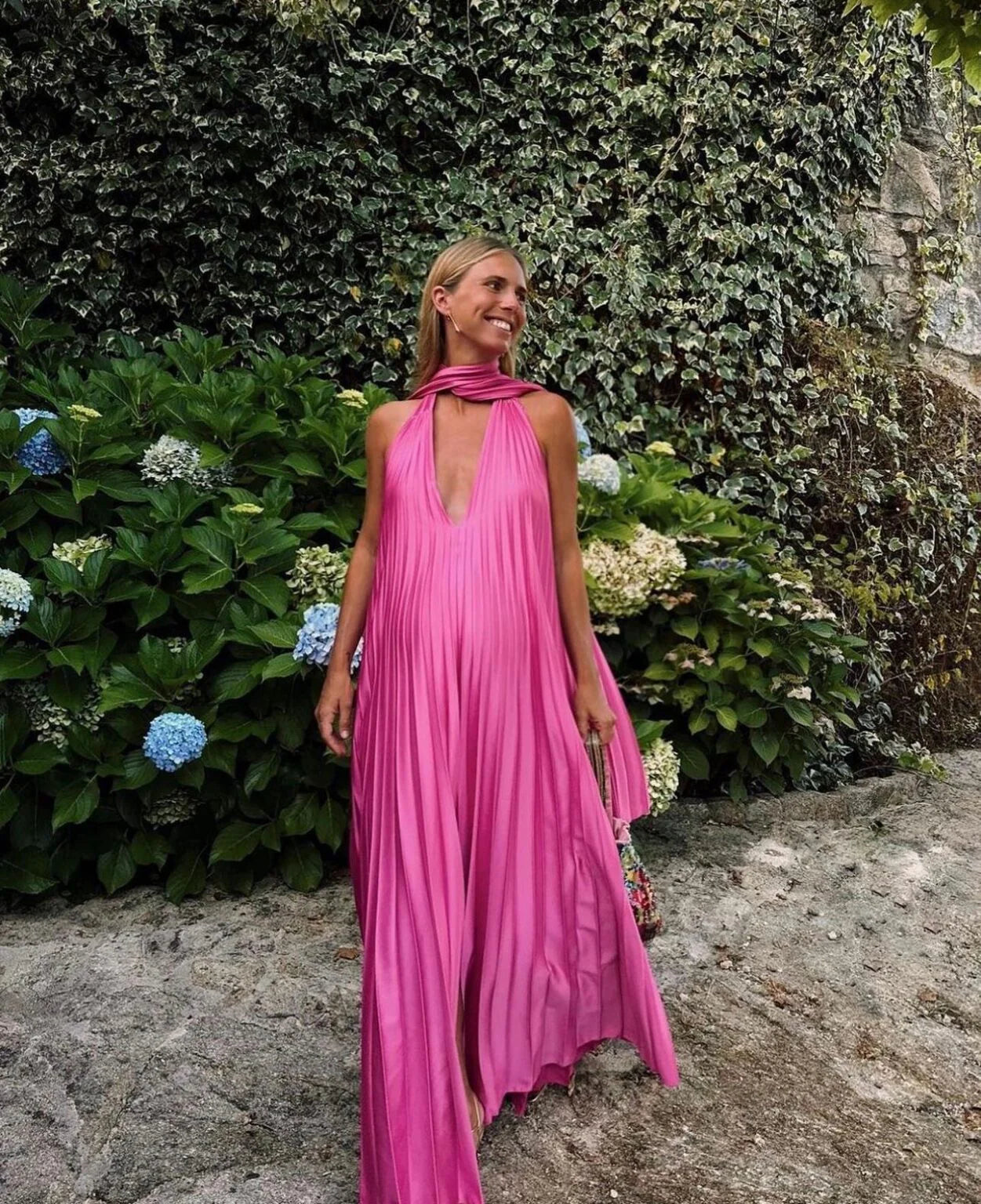 Pink/green V-neck low-cut long satin elegant ball gown, evening dress, wedding guest dress nv2976