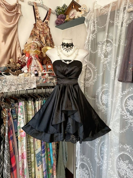 Black simple stylish short satin homecoming dress nv4826