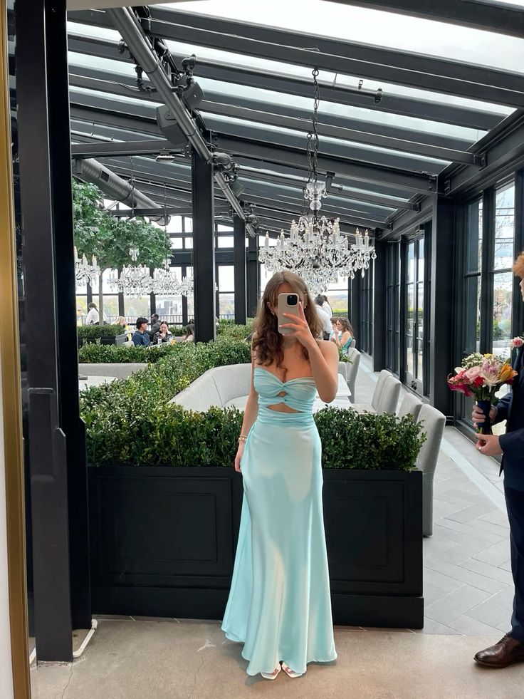 Blue Fashion Pleated Long Satin Ball Gown Evening Dress nv3317