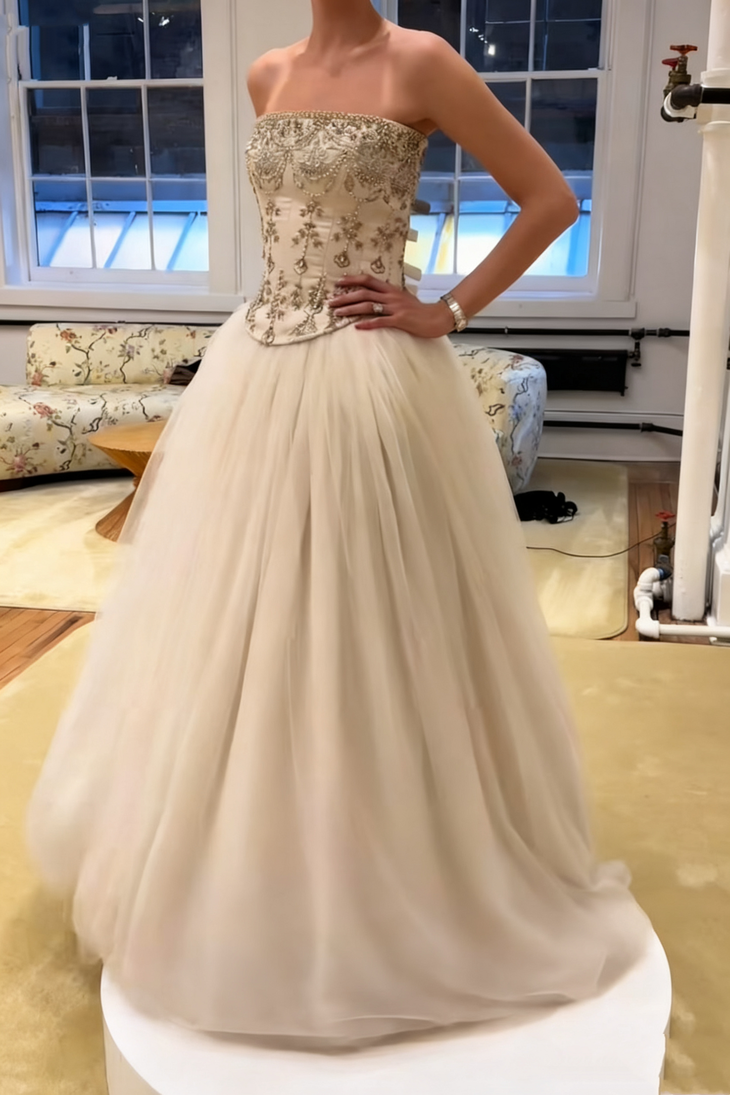 NiceVestidos--White Delicate Beaded Long Tulle Ball Gown Wedding Dress NV5838