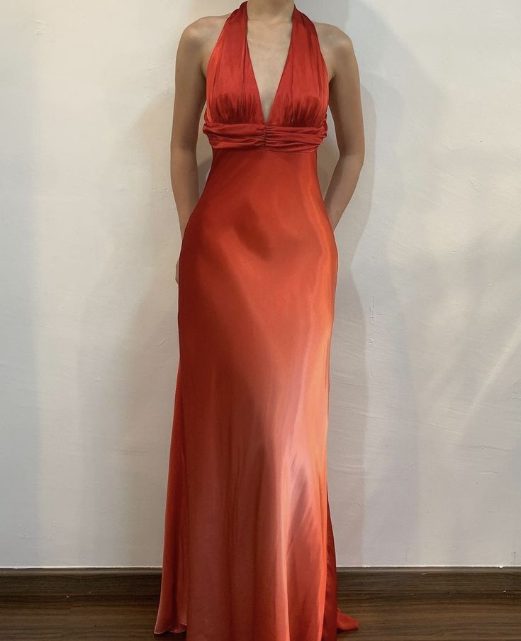 Orange Fashion Elegant V Neck Long Satin Ball Gown Evening Dress Party Dress nv4166