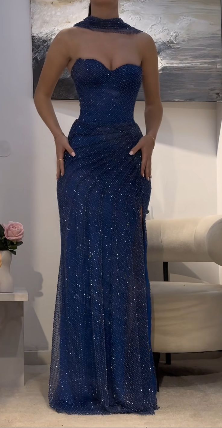 Navy blue beautiful fashion latest long shiny tulle ball gown evening dress nv4572