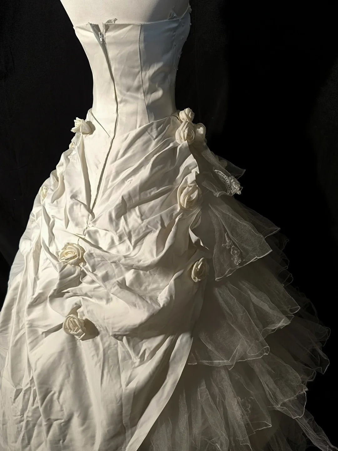 Ivory Elegant Long Satin Floral Ball Gown Evening Dress Wedding Dress nv4185