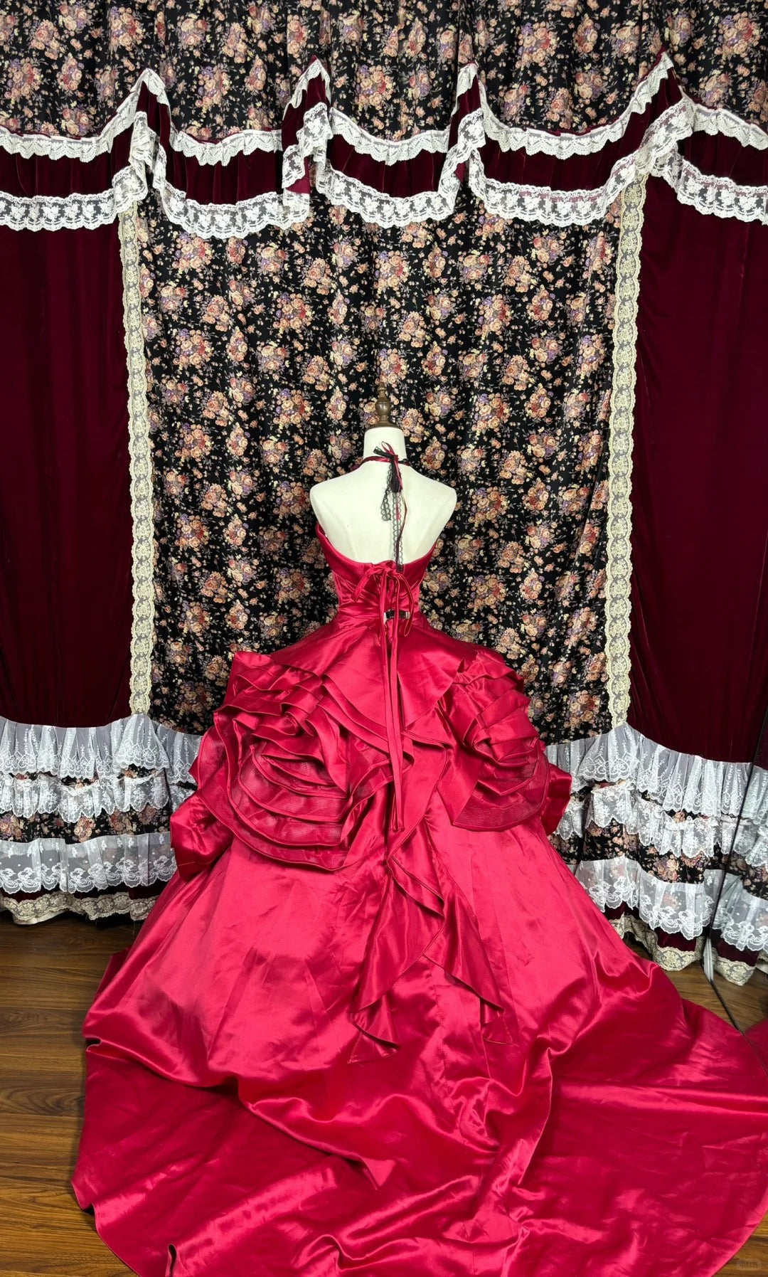Red long satin ball gown evening dress quinceanera dress nv4644