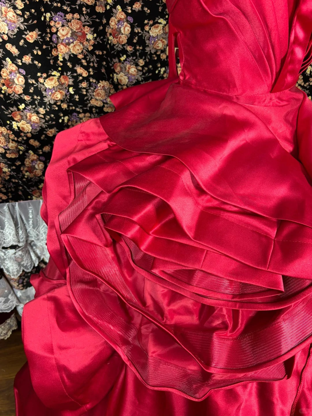 Red long satin ball gown evening dress quinceanera dress nv4644