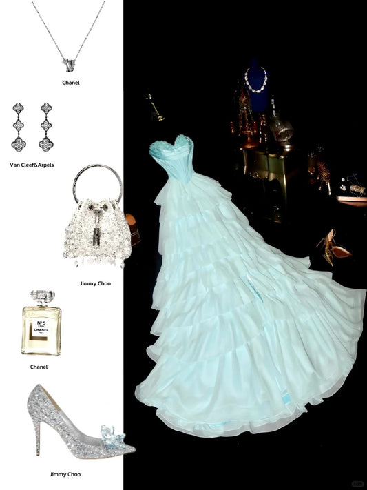 Blue sweetheart neckline fashionable layered long tulle ball gown nv5255