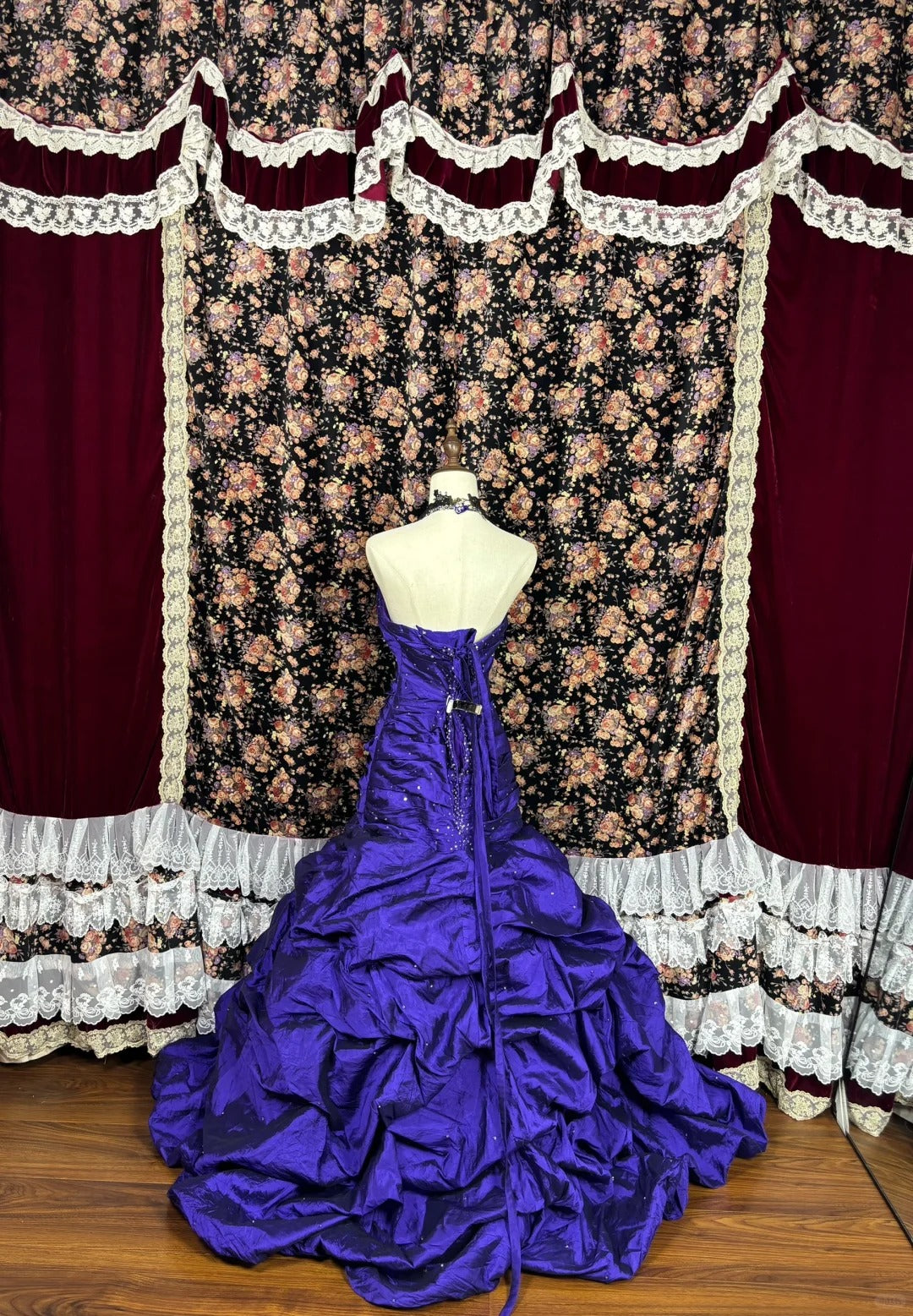 Purple shiny elegant long satin ball gown evening dress quinceanera dress nv4643