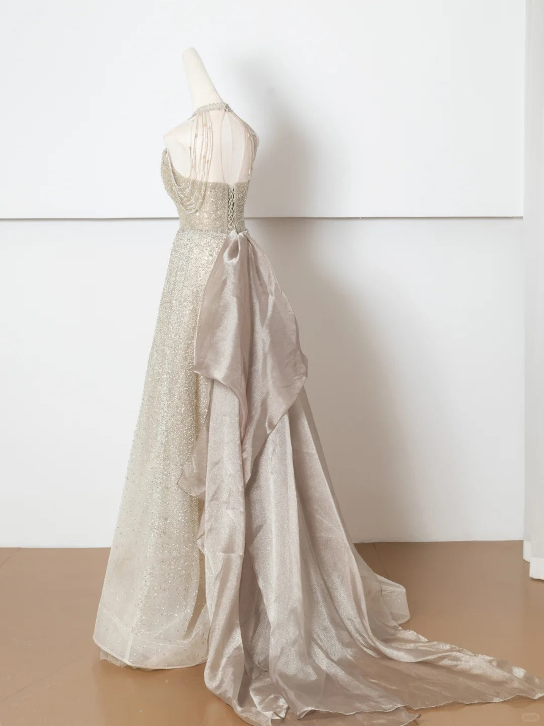 Champagne gold shining elegant tulle long prom dress evening dress party dress nv4753