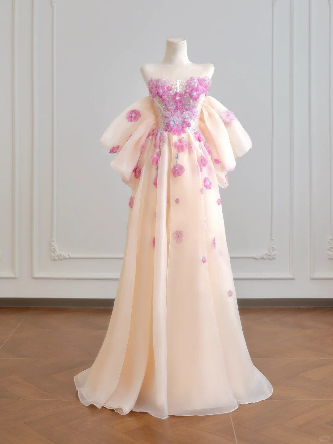Pink and purple floral tulle ball gown nv5048