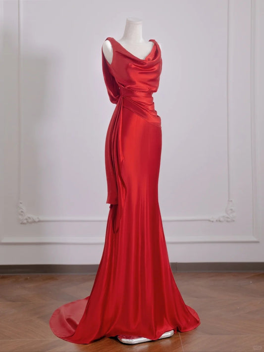 Red Elegant Fashion Backless Long Satin Prom Dress Evening Dress nv4974