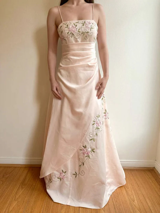 Pink floral new A-line evening gown long satin ball gown nv4241