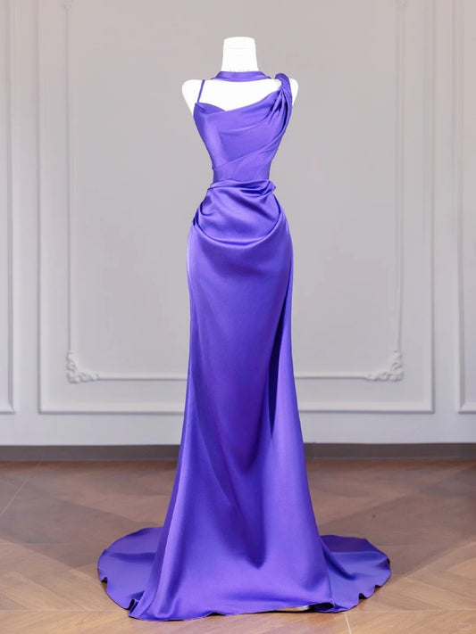 Purple Elegant Backless Long Satin Prom Dress nv4964