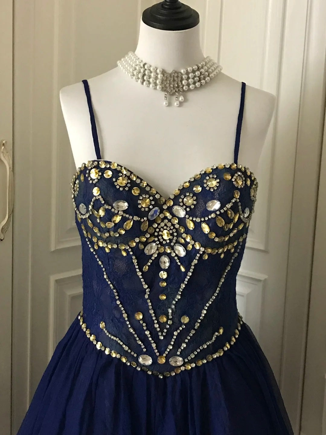 Navy Beaded Short Tulle Princess Homecoming Dress Birthday Party Dress nv4713