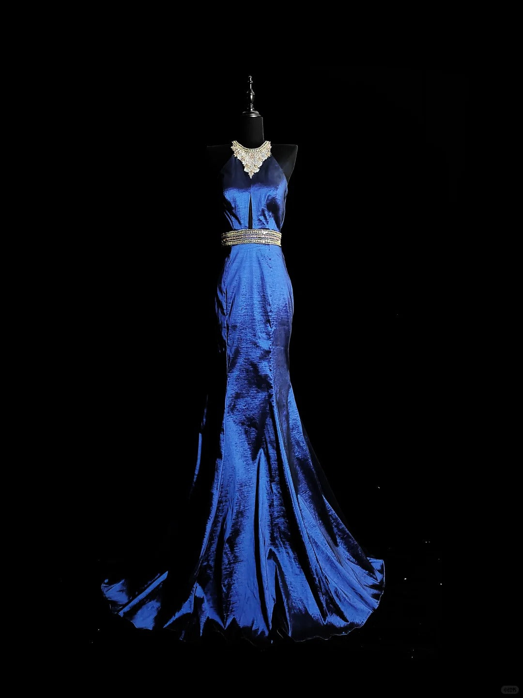 Blue Gorgeous Elegant Fashion Exquisite Gem Beads Long Mermaid Slim Satin Ball Gown Evening Gown Prom Dress nv3872