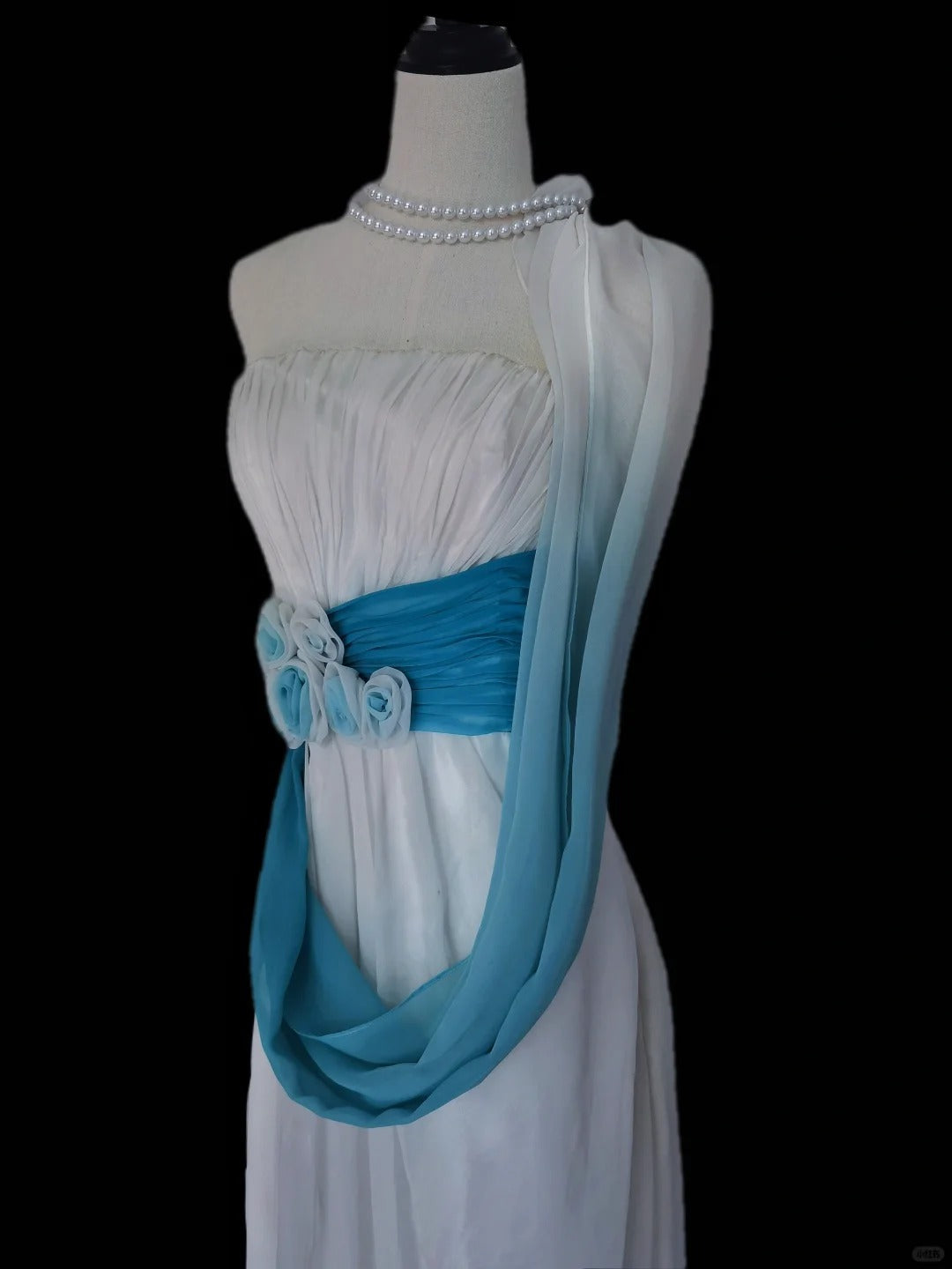 Blue White Gorgeous Delicate Floral Straps Long Tulle Floor Length Ball Gown Evening Gown Ball Gown Party Dress nv3902