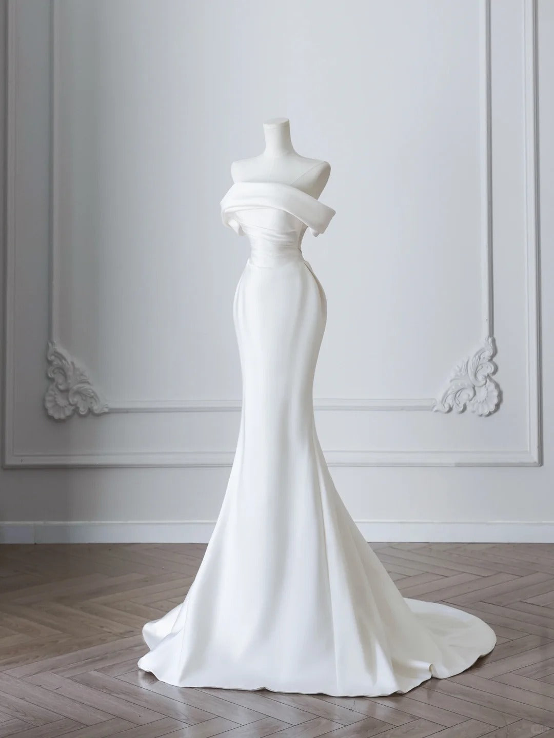 White Mermaid Satin Elegant Long Ball Gown Evening Gown Graduation Gown Wedding Dress nv4334