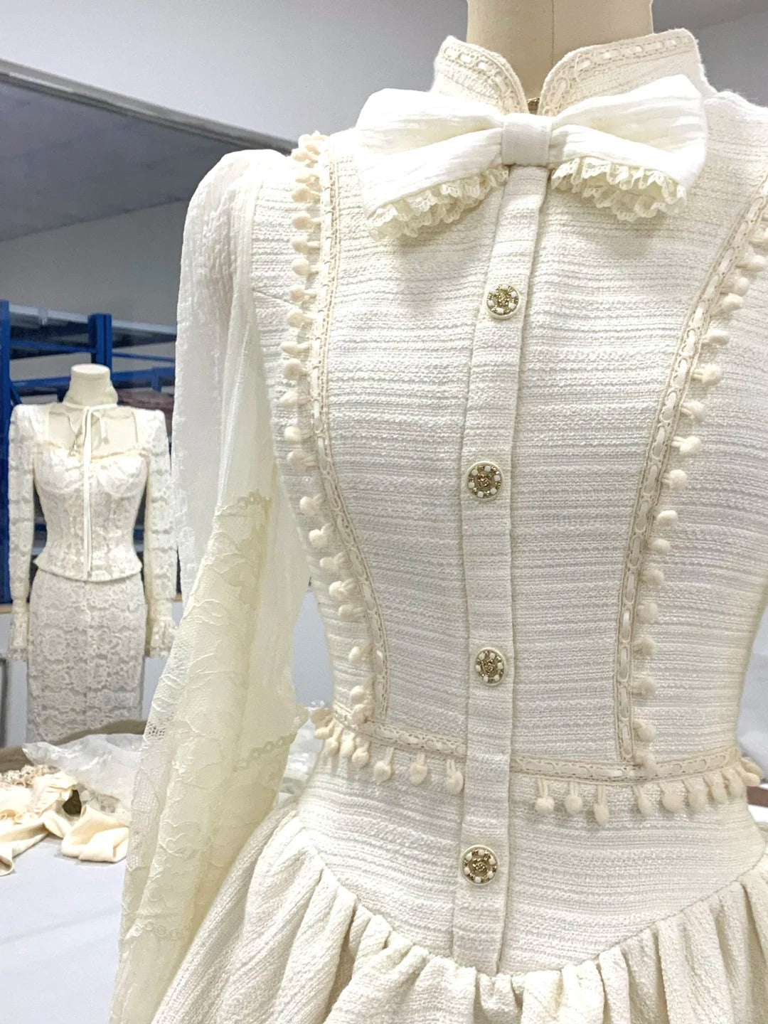 Ivory White Sweet Short Lace See-through Long Sleeve Homecoming Dress Prom Dress Birthday Dress nv4523