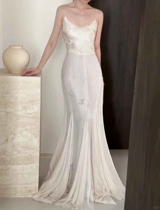 White Elegant Vintage Fashion Romantic Long Floor Length Chiffon Ball Gown Evening Dress Birthday/Vacation/Wedding Dress Prom Dress nv4073