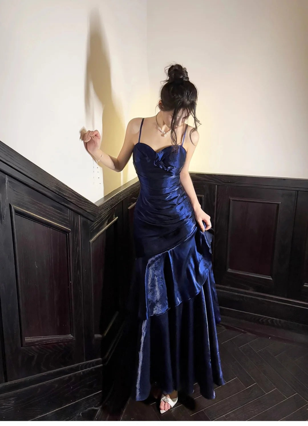 Blue Enchantress Mermaid Princess Ruffles Light Luxury Small People Day Dress Ball Dress Evening Dress nv4543
