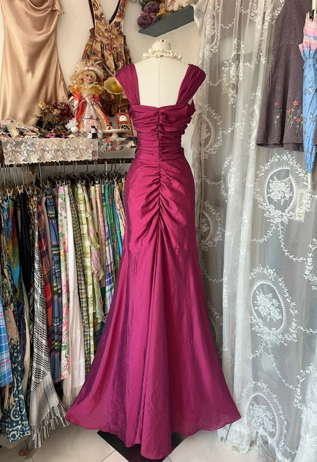 Pink Simple Fashion Elegant Long Satin Mermaid Slim Ball Gown Evening Dress Birthday Dress Party Dress nv4138