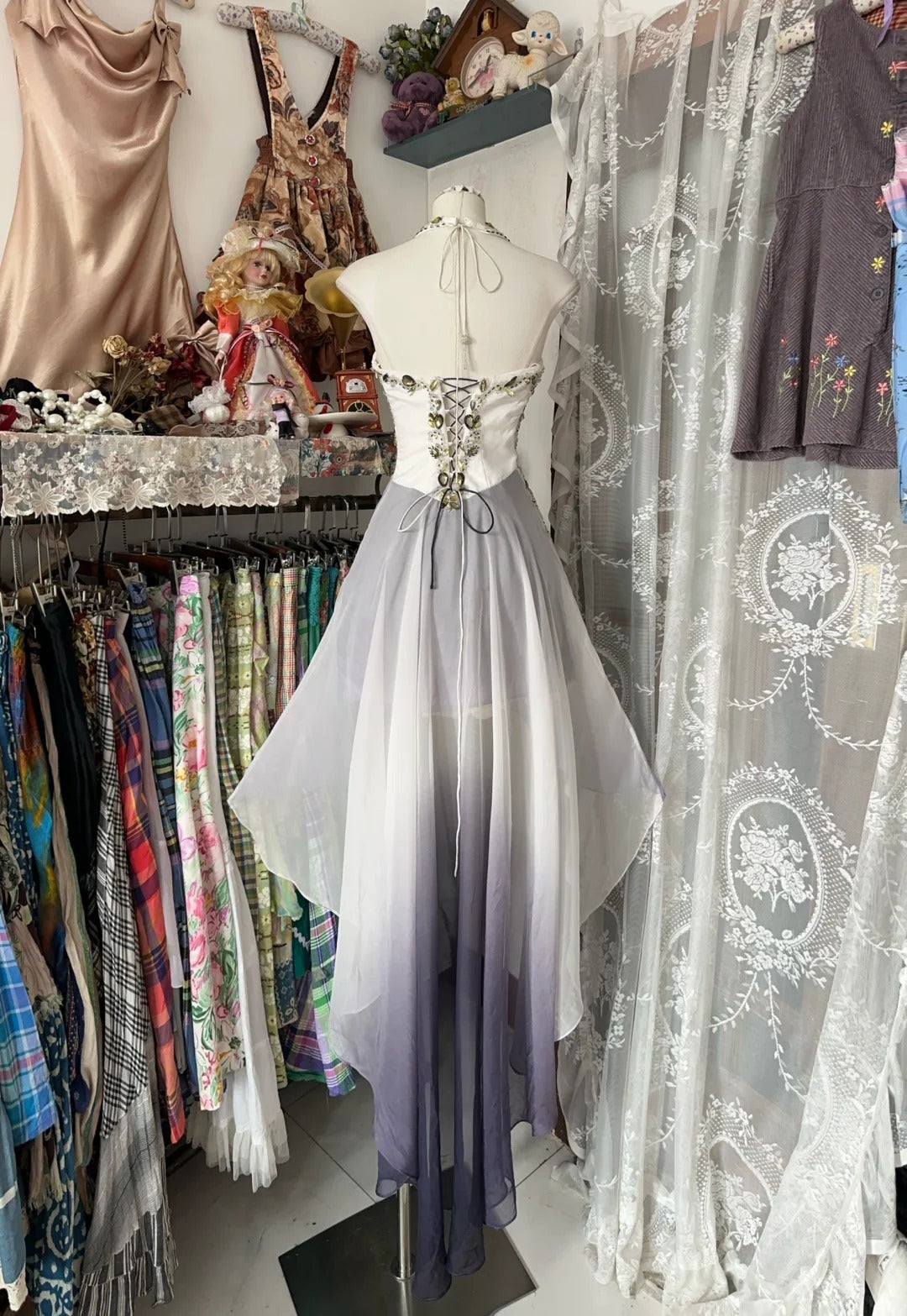 Brown Grey Rhinestone Short Chiffon Retro Fashion Homecoming Dress Birthday Party Dress nv4667