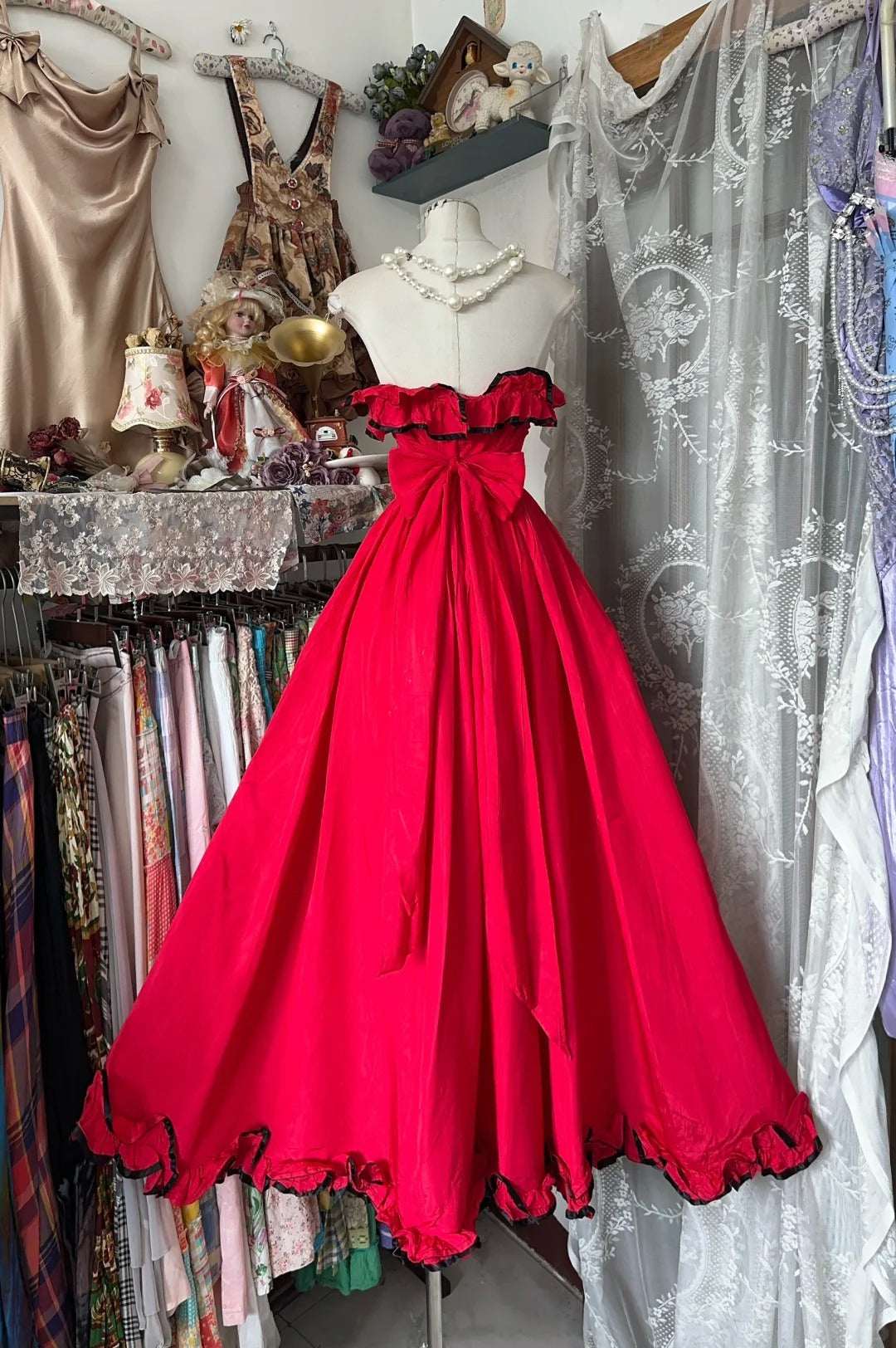 Retro red fashion long chiffon prom dress nv5428