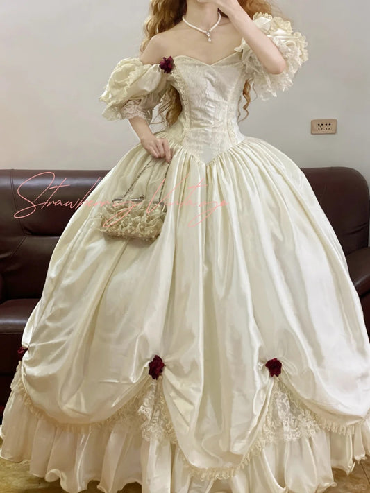 Ivory White Vintage Elegant Lace Long Princess Ball Gown nv5000