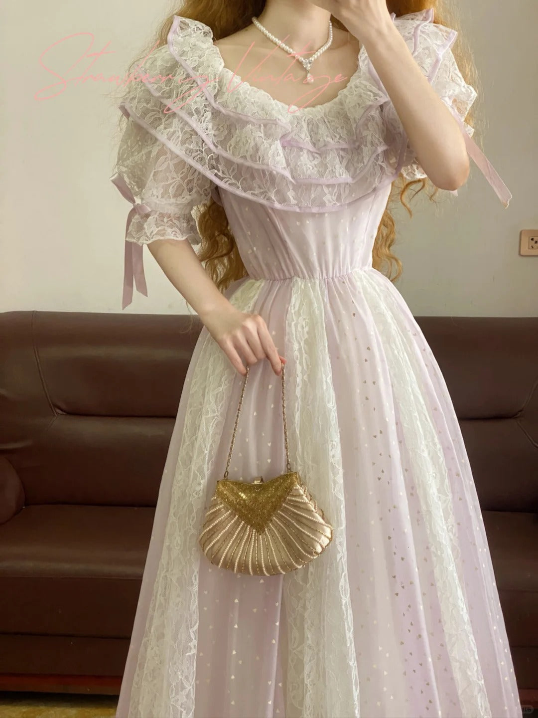 Light Purple Long Lace Tulle Birthday Dress Elegant Party Dress nv5084