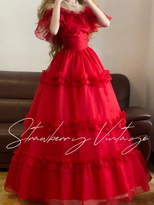 Red Elegant Long Princess Tulle Ball Gown nv5035