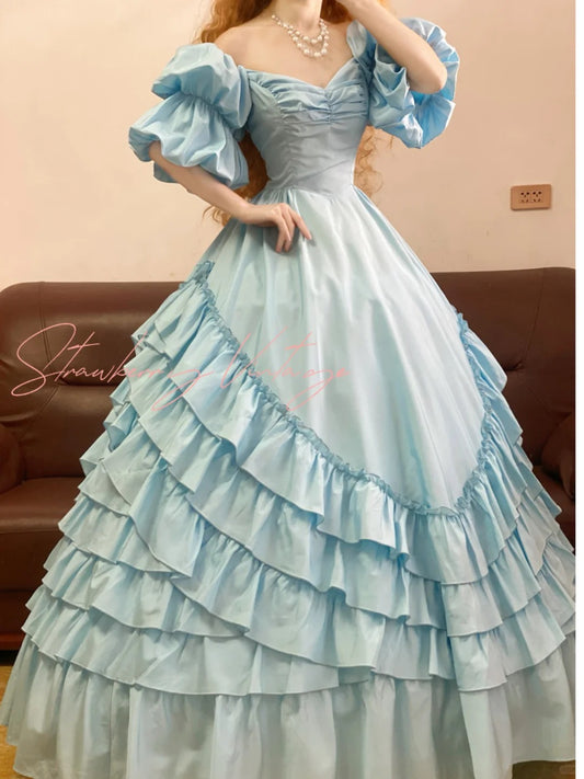 Blue vintage elegant long satin ball gown nv5025