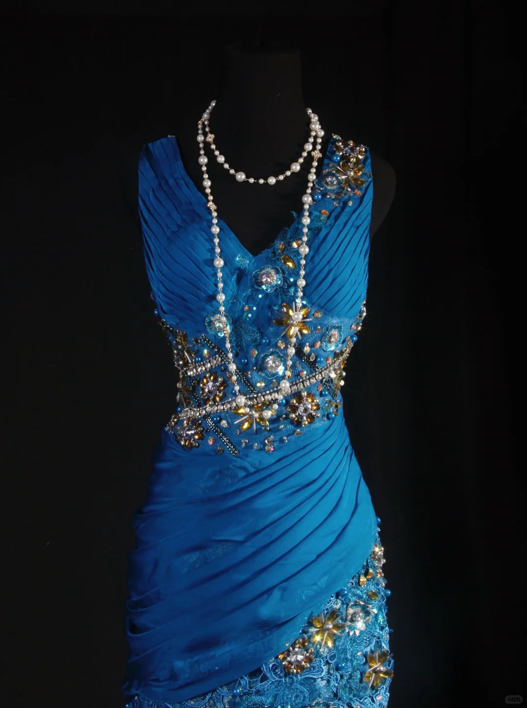 Fantasy blue exquisite floral beading long lace satin prom dress party dress vintage nv5211