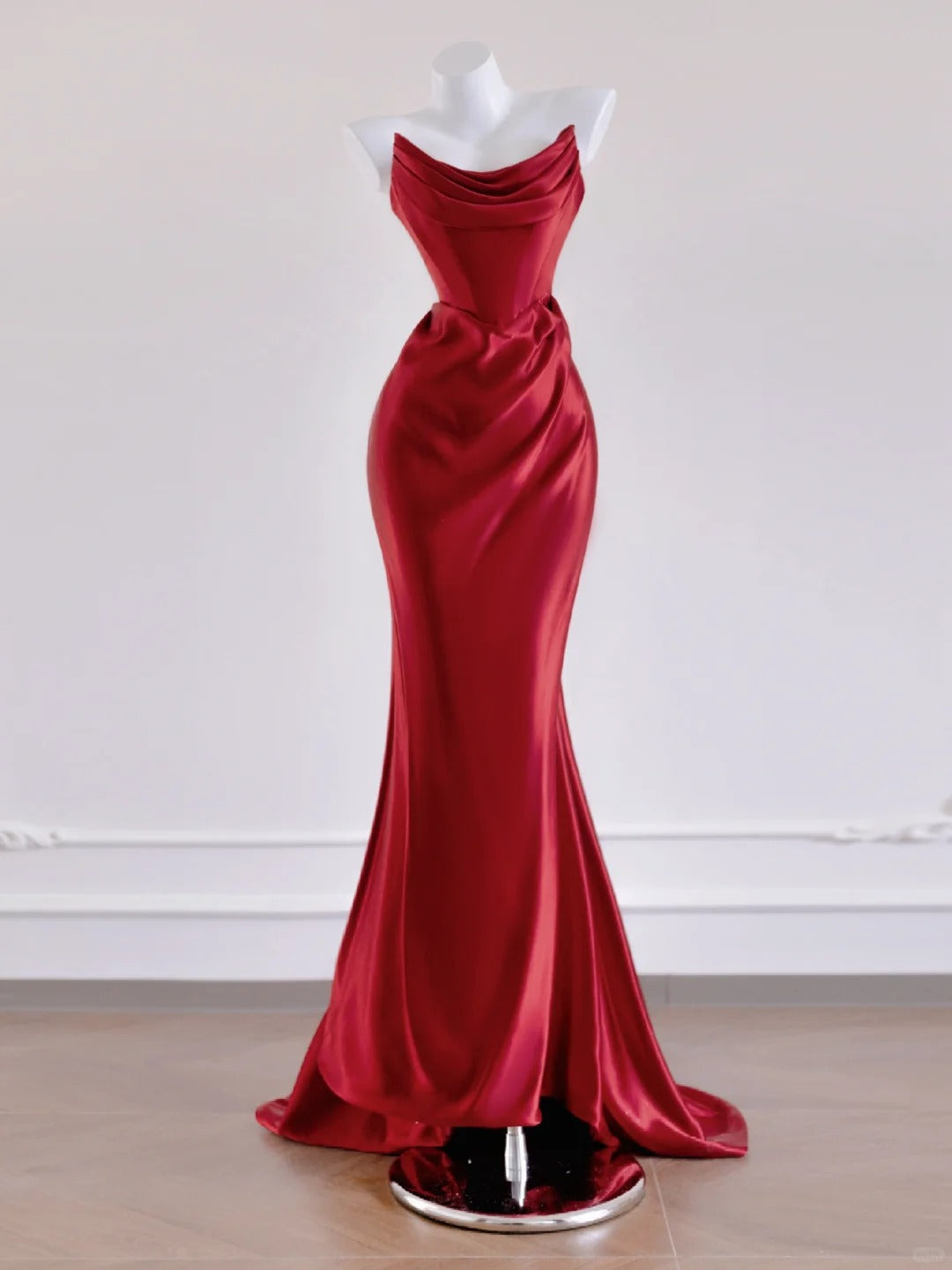 Red Fashion Mermaid Long Satin Prom Dress Evening Dress Party Dress nv4728