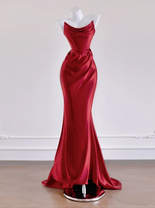 Red Elegant Fashion Long Bodycon Satin Prom Dress Evening Dress nv4972
