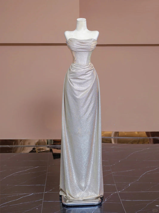 White shiny satin long floor-length ball gown evening dress nv5053