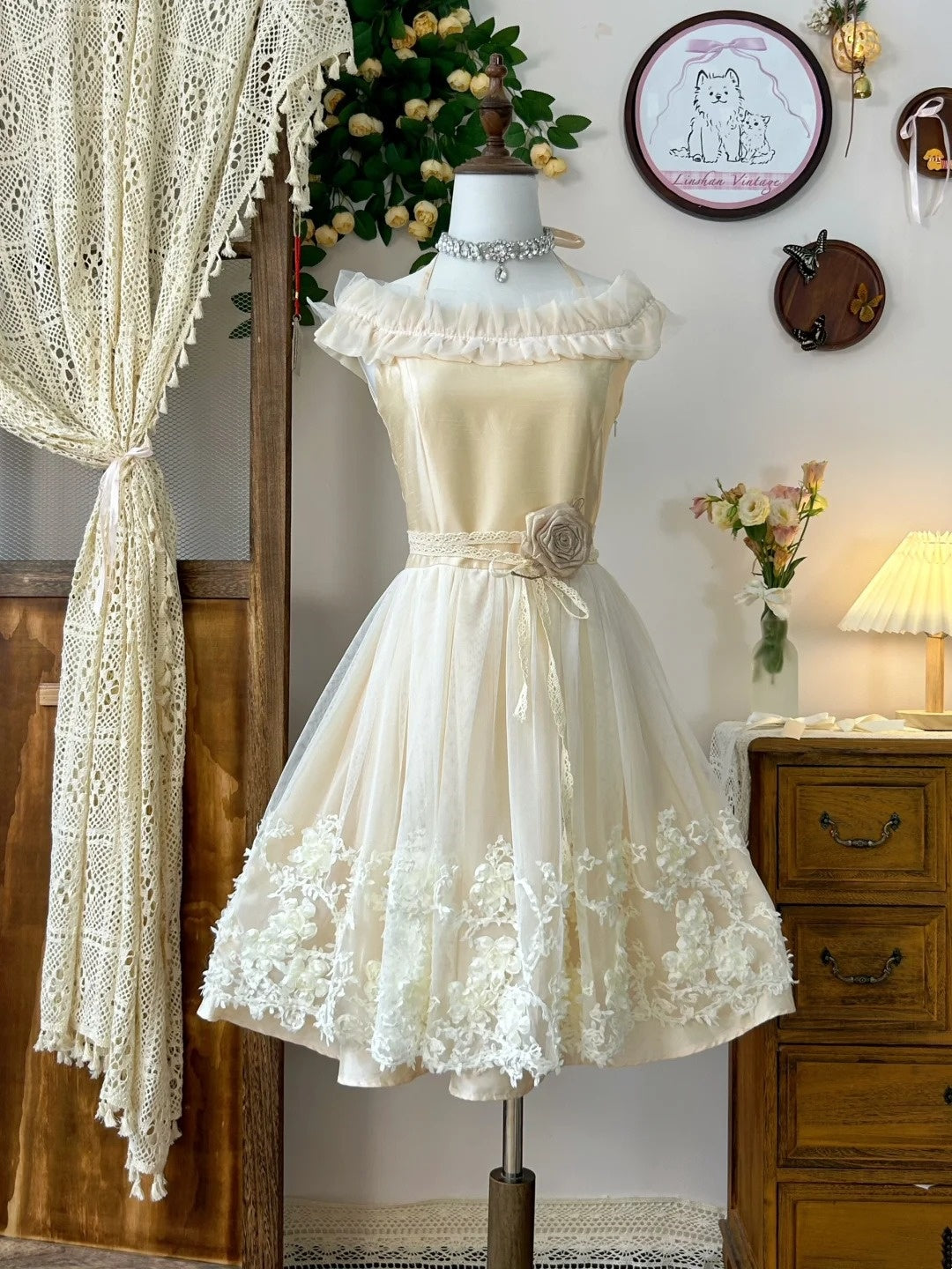 Yellow short lace princess homecoming dress birthday party dress nv4705