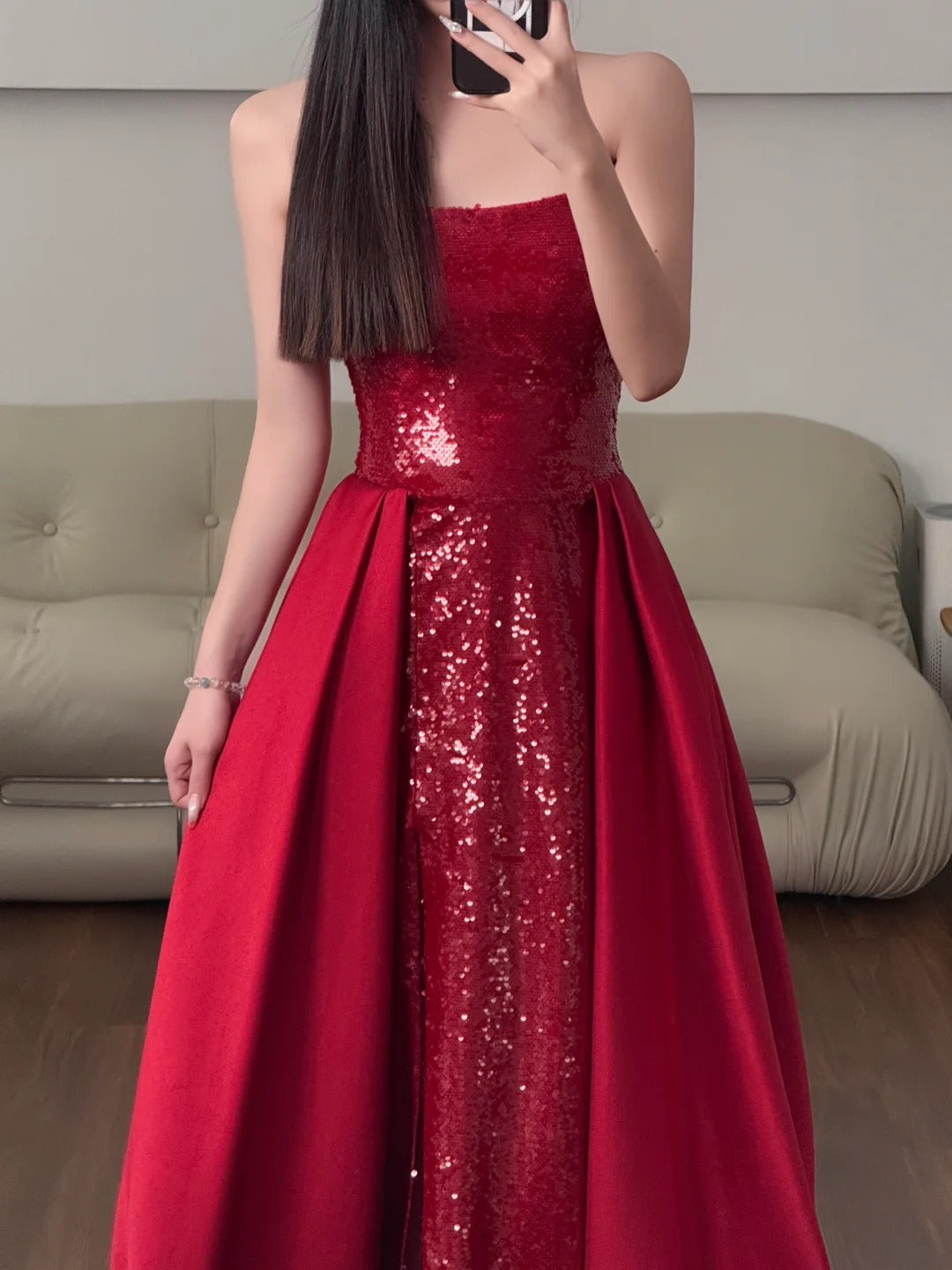Burgundy Shiny Elegant Long Satin Floor Length Ball Gown Evening Dress Party Dress nv4188