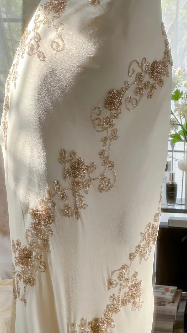 Ivory White Vintage Fashion One Shoulder Exquisite Beaded Long Chiffon Ball Gown Birthday Party Dress Cocktail Party Dress Evening Dress Prom Dress nv4904