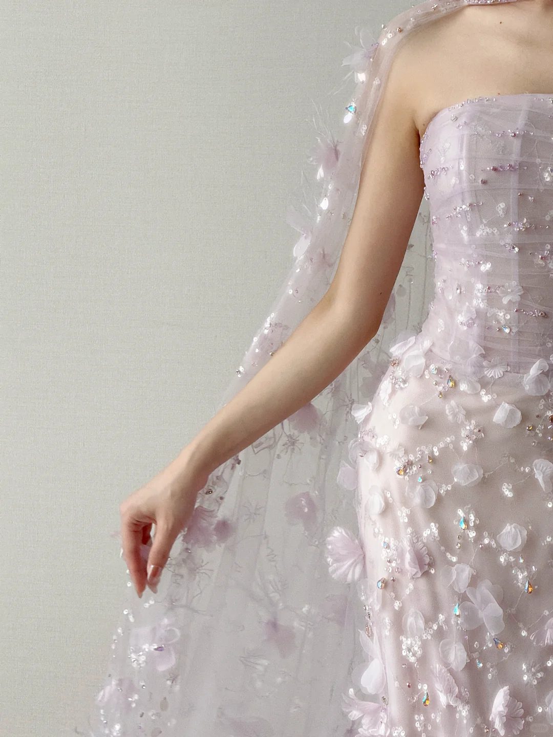 Strapless Lavender Mermaid Prom Dress With 3D Floral Cape NV7119