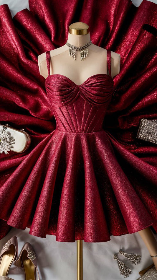 Red Shiny Short Satin Homecoming Dress Birthday Party Dress nv4935