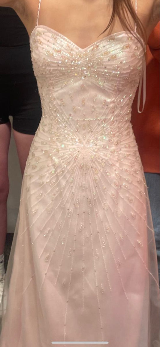 Light Pink Beaded Long Chiffon Prom Dress Evening Gown Party Dress nv4754