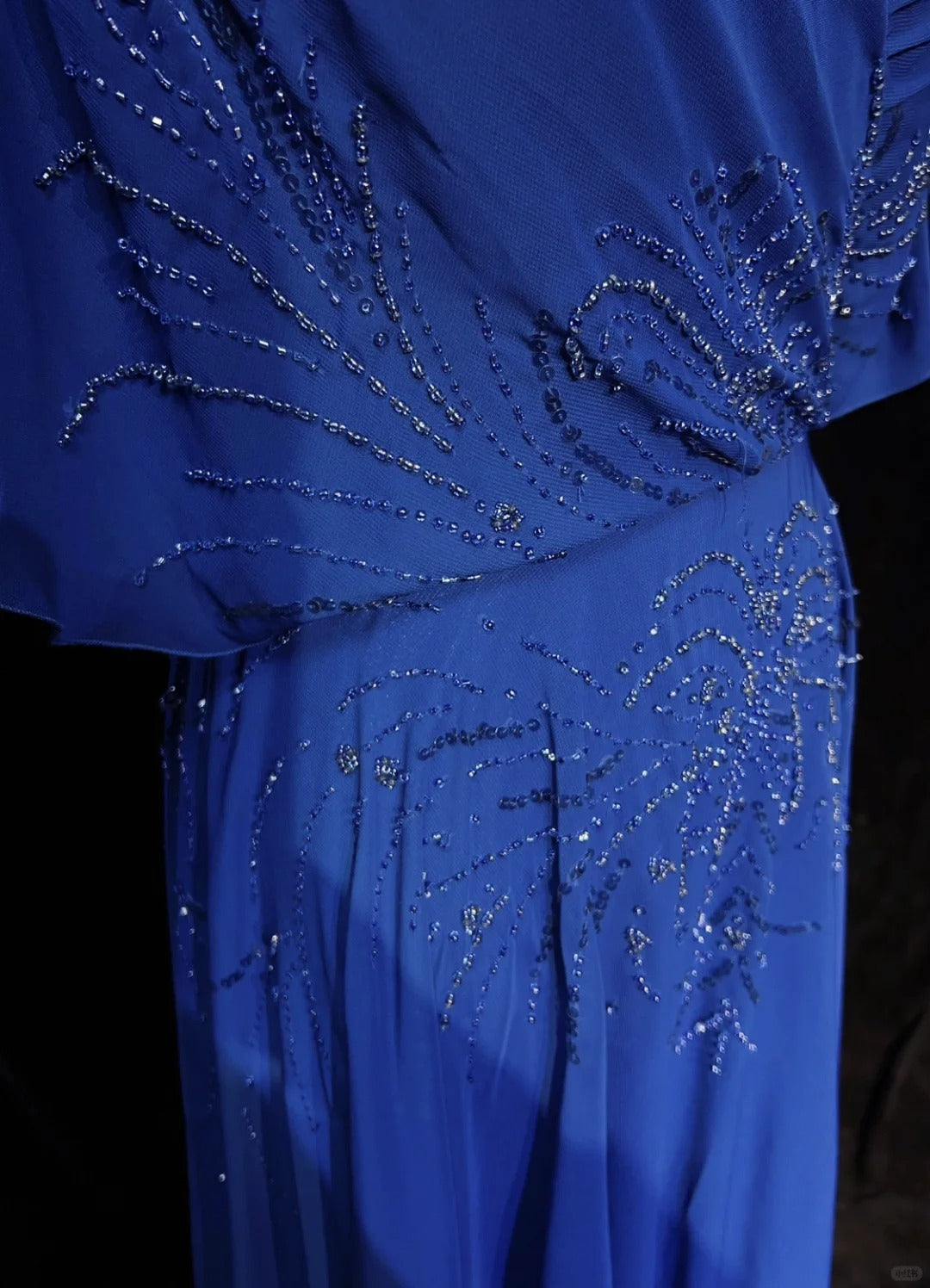 Blue Vintage Elegant Exquisite Beaded Short Sleeve Long Chiffon Ball Gown Evening Dress Party Dress Wedding Mother's Dress Prom Dress nv3961